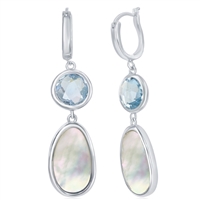 Sterling Silver Bezel-set Blue Topaz and Mother of Pearl Earrings