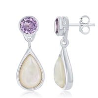 Sterling Silver Amethyst and Mother of Pearl Earrings
