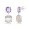 Sterling Silver Double Square Amethyst and Mother of Pearl Earrings