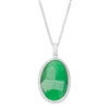 Sterling Silver Grass Green Oval Catâ€™s Eye Necklace