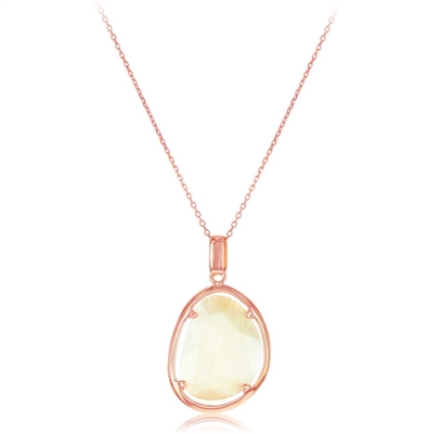 Sterling Silver Rose-Plated Champagne Oval Catâ€™s Eye Necklace