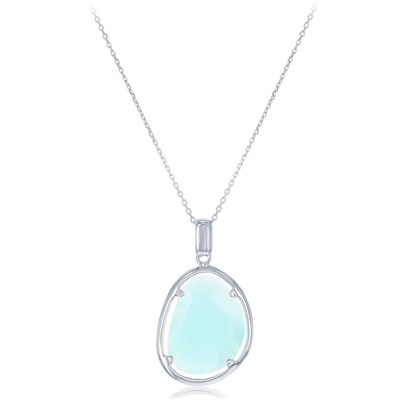 Sterling Silver Teal Oval Catâ€™s Eye Necklace