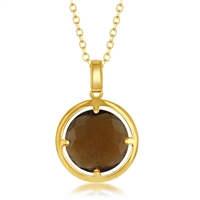 Sterling Silver Gold-Plated Round Coffee Catâ€™s Eye Necklace