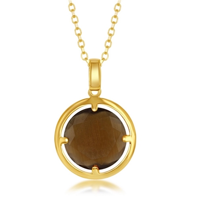 Sterling Silver Gold-Plated Round Coffee Catâ€™s Eye Necklace