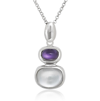 Sterling Silver Doublet MOP and Amethyst Necklace