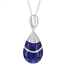 Sterling Silver Large Teardrop Blue Created Cat Eye Pendant