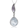 Sterling Silver Doublet MOP Teardrop and Amethyst Catâ€™s Eye 13 cttw Necklace