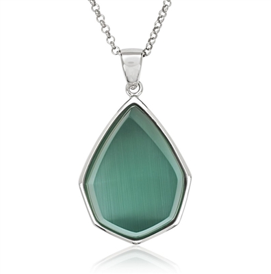 Sterling Silver King Green Catâ€™s Eye Teardrop Necklace