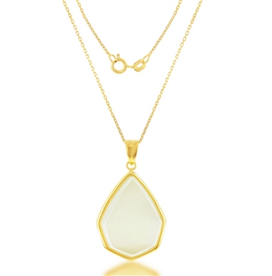 Sterling Silver Gold-Plated Nude Yellow Catâ€™s Eye Teardrop Necklace
