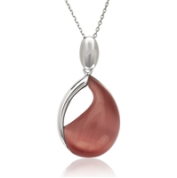 Sterling Silver Watermelon Red Cat's Eye Teardrop Necklace