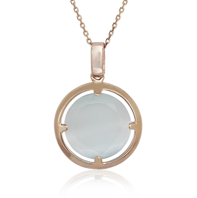 Sterling Silver Rose-Plated Light Blue Round Catâ€™s Eye Necklace