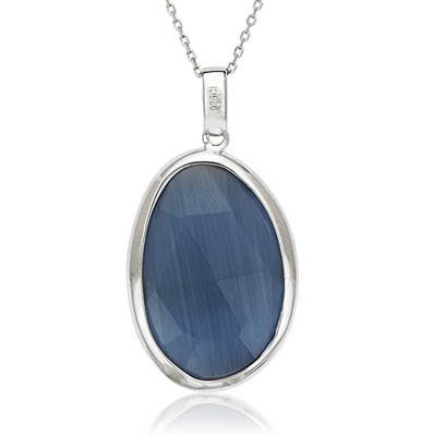 Sterling Silver Denim Blue Catâ€™s Eye Necklace