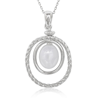 Sterling Silver Double Oval Blue Chalcedony Necklace