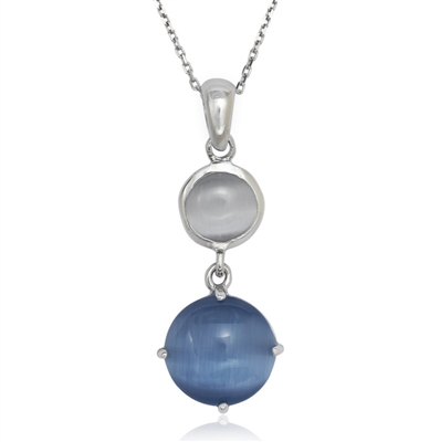 Sterling Silver Light and Dark Blue Catâ€™s Eye Necklace