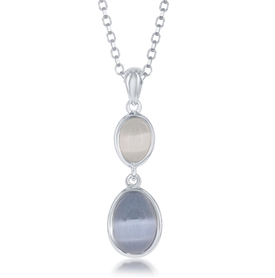 Sterling Silver Blue and Grey Oval Catâ€™s Eye Necklace