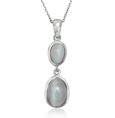 Sterling Silver Dark Blue and Light Blue Oval Catâ€™s Eye Necklace