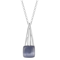 Sterling Sterling Long Dark Blue Grey Cat's Eye Pendant