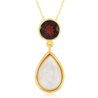 Sterling Silver Garnet with Mother of Pearl Pendant - Gold Plated