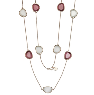 Sterling Silver Rose-Plated Rose and White Cat's Eye Necklace