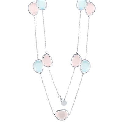 Sterling Silver Tiffany Blue and Sakura Pink Cat's Eye Necklace
