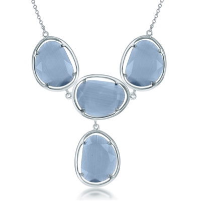 Sterling Silver Denim Blue Catâ€™s Eye Necklace