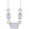 Sterling Silver Alternating Champagne & Light Violet Rectangle Cat's Eye Necklace