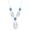 Sterling Silver Alternating Oval Blue Topaz & MOP Y Necklace