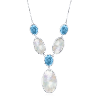 Sterling Silver Alternating Oval Blue Topaz & MOP Y Necklace