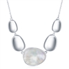 Sterling Silver Shiny Oval Discs with Center Mother of Pearl Necklace