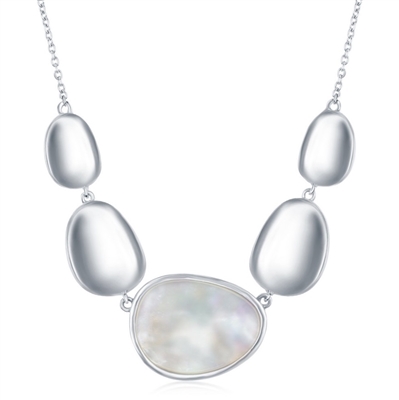 Sterling Silver Shiny Oval Discs with Center Mother of Pearl Necklace