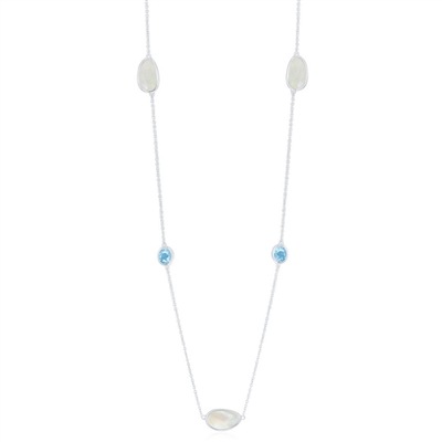 Sterling Silver Bezel-set Blue Topaz and Mother of Pearl by the Yard Necklace