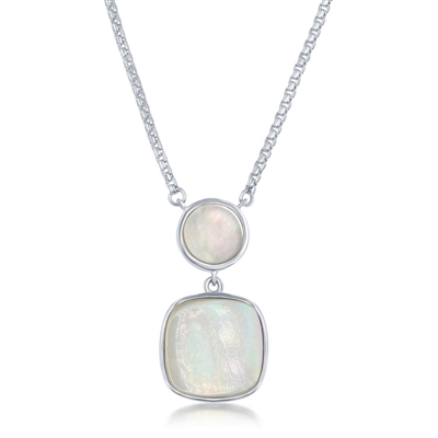 Sterling Silver Round and Square Mother of Pearl Necklace