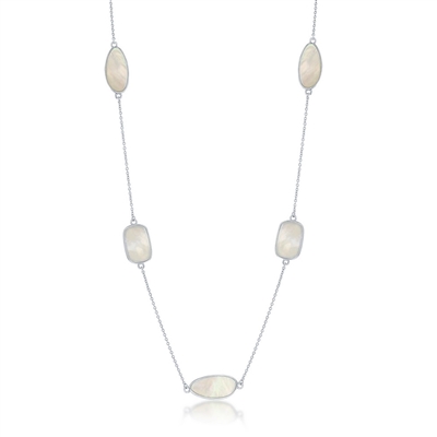 Sterling Silver Rectangle and Irregular Mother of Pearl by the Yard Necklace