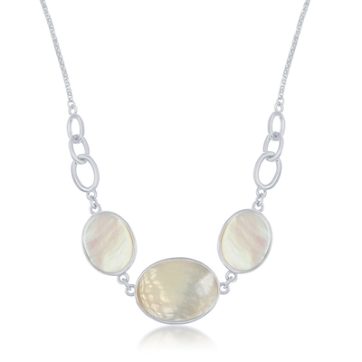 Sterling Silver Mother of Pearl Triple Oval Linked Necklace