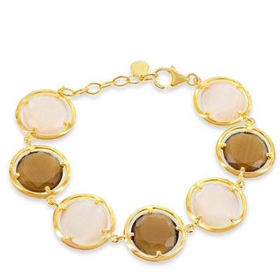 Sterling Silver Gold-Plated Round Coffee Catâ€™s Eye Bracelet