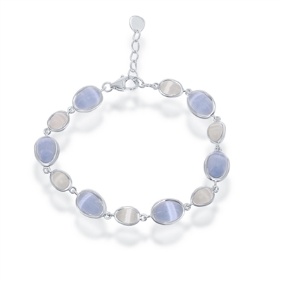 Sterling Silver Blue and Grey Oval Catâ€™s Eye Bracelet