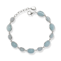 Sterling Silver Light Blue and Dark Tiffany Blue Oval Catâ€™s Eye Bracelet