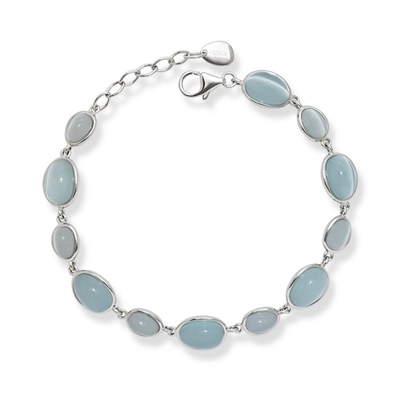 Sterling Silver Light Blue and Dark Tiffany Blue Oval Catâ€™s Eye Bracelet