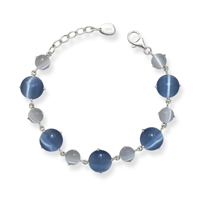 Sterling Silver Light and Dark Blue Catâ€™s Eye Bracelet