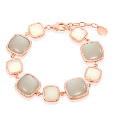 Sterling Silver RG Alternating White & Light Grey Moon Stone Square Bracelet