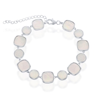 Sterling Silver Alternating Round & Square Mother of Pearl Link Bracelet