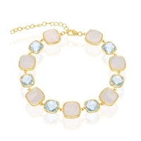 Sterling Silver Alternating Square Blue Topaz & Mother of Pearl Bracelet - Gold Plated