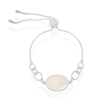 Sterling Silver Oval Mother of Pearl Adjustable Bolo Bracelet
