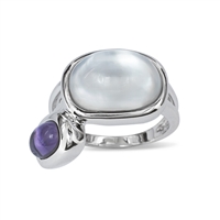 Sterling Silver Doublet MOP and Amethyst Ring