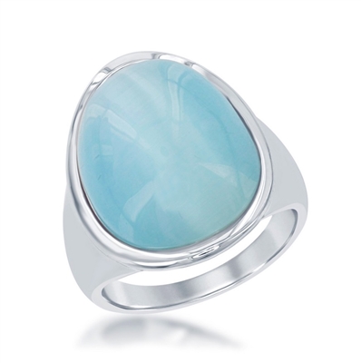 Sterling Silver Aqua Oval Catâ€™s Eye Ring