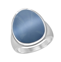 Sterling Silver Denim Blue Oval Catâ€™s Eye Ring
