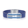 Stainless Steel 8" Blue Leather Strap with Lined Bar Center Bracelet