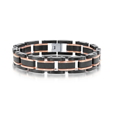 Stainless Steel Black and Chocolate Textured Link Bracelet