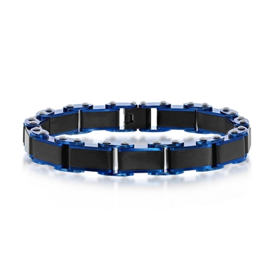 Stainless Steel Black & Blue Industrial Link Bracelet