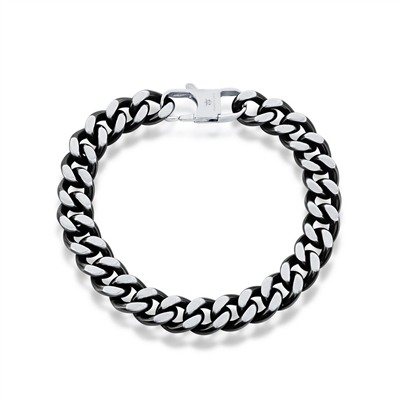 Stainless Steel 10.5mm Cuban Chain Bracelet - Brushed & Black IP Plated
